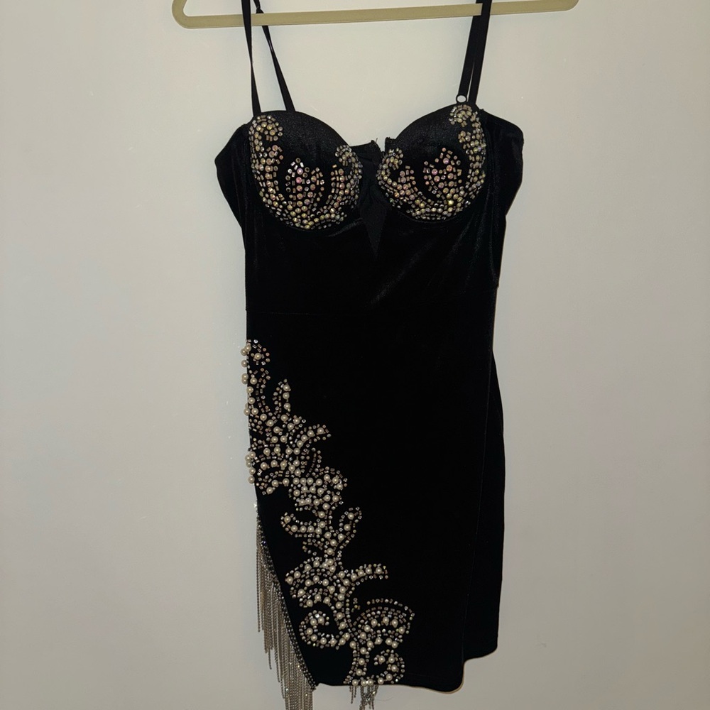 Banjul Black Mini Dress with Embellishments